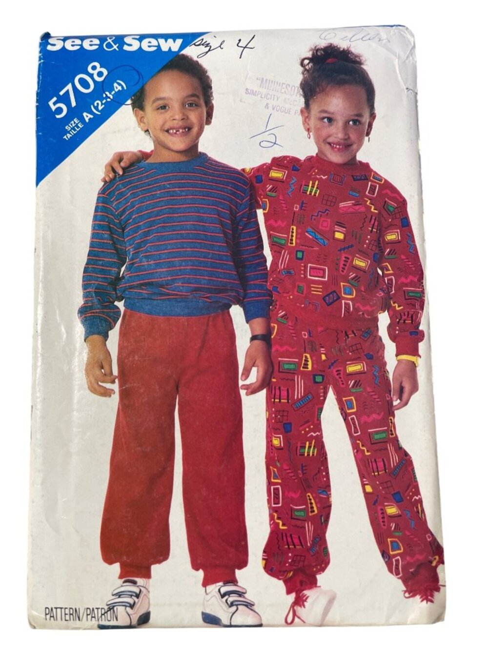 Vintage 80s See & Sew Butterick 5708 Sewing Pattern Size A 2-3-4 Top & Pants CUT